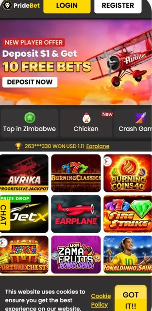 PrideBet Android lobby — our screenshot